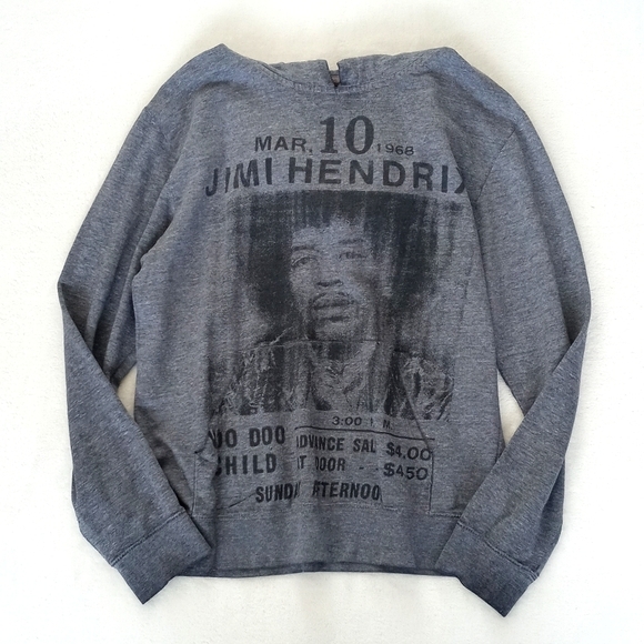 Jimi Hendrix Grey Long Sleeve Hoodie with Kangaroo Pocket M/L (Distressed) - Picture 4 of 9